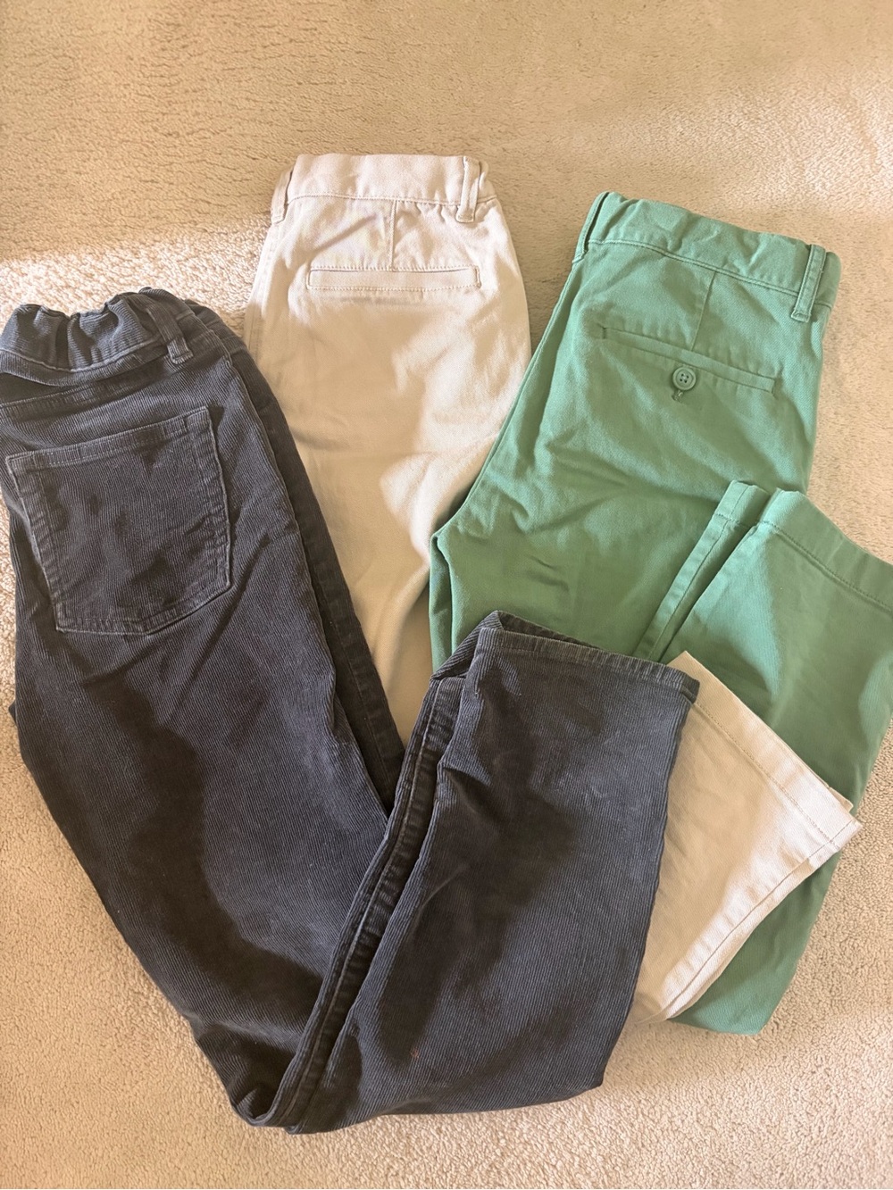 Crewcuts Trio of Kids Chino Pants — Navy, Cream & Green sz 10